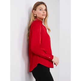 Satin Split Neck Button-Front Blouse