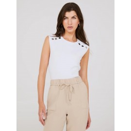 Sleeveless Top With Button Shoulder Details