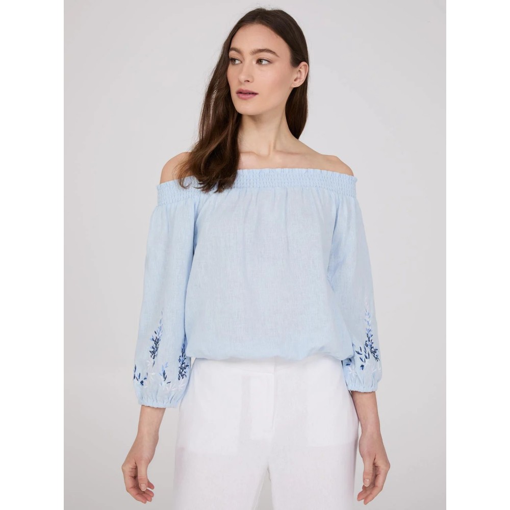 Embroidered Linen Off-The-Shoulder Top