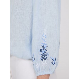 Embroidered Linen Off-The-Shoulder Top