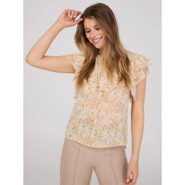 Floral Print Chiffon Ruffle Top