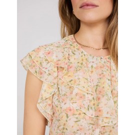Floral Print Chiffon Ruffle Top