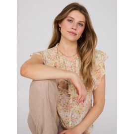 Floral Print Chiffon Ruffle Top