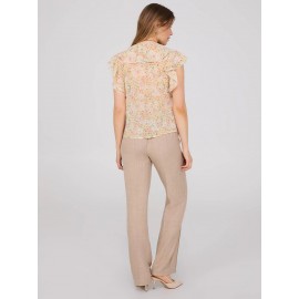 Floral Print Chiffon Ruffle Top