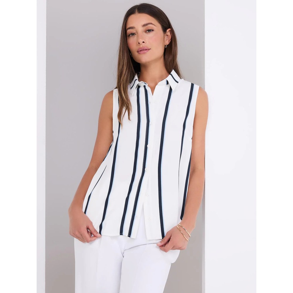 Sleeveless Striped Button-Front Blouse