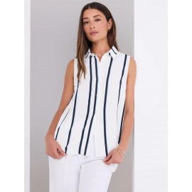 Sleeveless Striped Button-Front Blouse