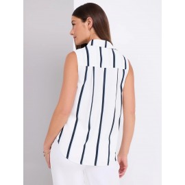 Sleeveless Striped Button-Front Blouse