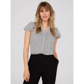 Print Flutter Sleeve Button-Front Blouse