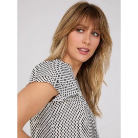 Print Flutter Sleeve Button-Front Blouse