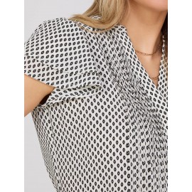 Print Flutter Sleeve Button-Front Blouse