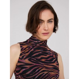 Sleeveless Zebra Print Mock Neck Top
