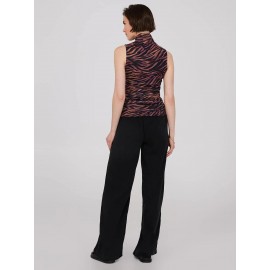 Sleeveless Zebra Print Mock Neck Top