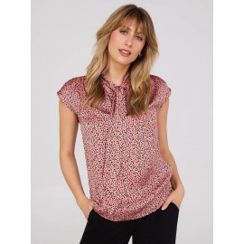 Dot Print Satin Bow Blouse