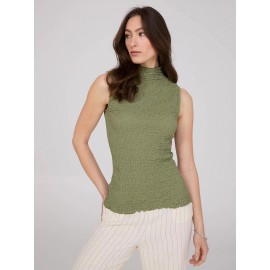 Sleeveless Textured Mock Neck Top