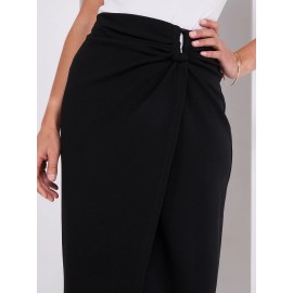 Straight Maxi Skirt With Faux Wrap Front