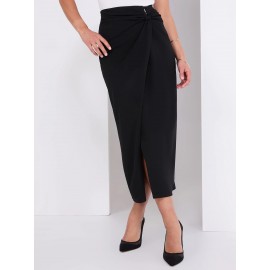 Straight Maxi Skirt With Faux Wrap Front