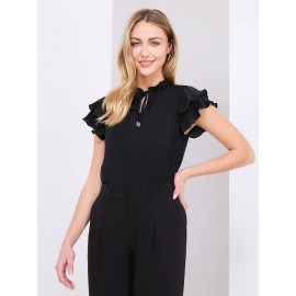 Double Ruffle Sleeve Top With Front Keyhole