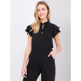 Double Ruffle Sleeve Top With Front Keyhole