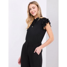 Double Ruffle Sleeve Top With Front Keyhole