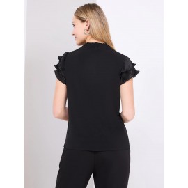 Double Ruffle Sleeve Top With Front Keyhole