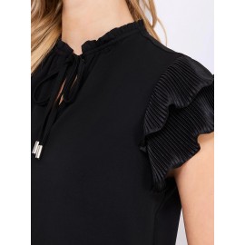 Double Ruffle Sleeve Top With Front Keyhole