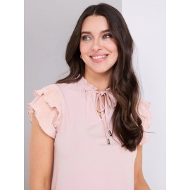 Double Ruffle Sleeve Top With Front Keyhole