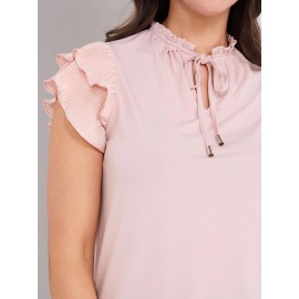 Double Ruffle Sleeve Top With Front Keyhole