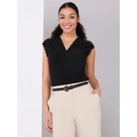 V-Neck Dolman Sleeve Top With Lace Details