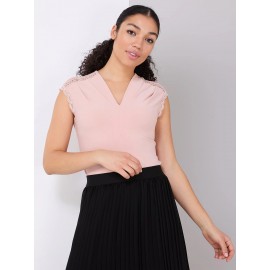 V-Neck Dolman Sleeve Top With Lace Details