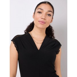 V-Neck Dolman Sleeve Top With Lace Details