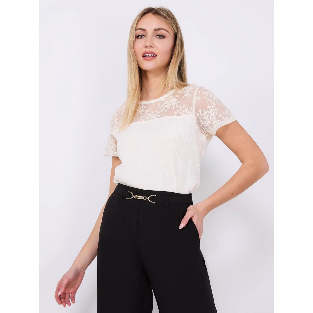 Floral Embroidered Mesh Short Sleeve Top