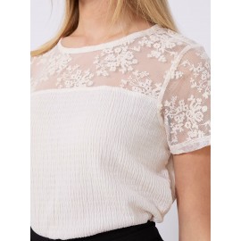 Floral Embroidered Mesh Short Sleeve Top