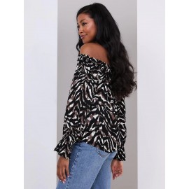 Animal Print Off-The-Shoulder Top With Ruffle Details