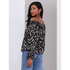 Animal Print Off-The-Shoulder Top With Ruffle Details