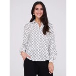 Silky Print Button-Front Blouse