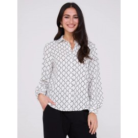 Silky Print Button-Front Blouse
