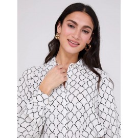 Silky Print Button-Front Blouse