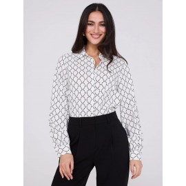 Silky Print Button-Front Blouse