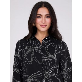 Silky Floral Print Button-Front Blouse