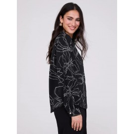 Silky Floral Print Button-Front Blouse