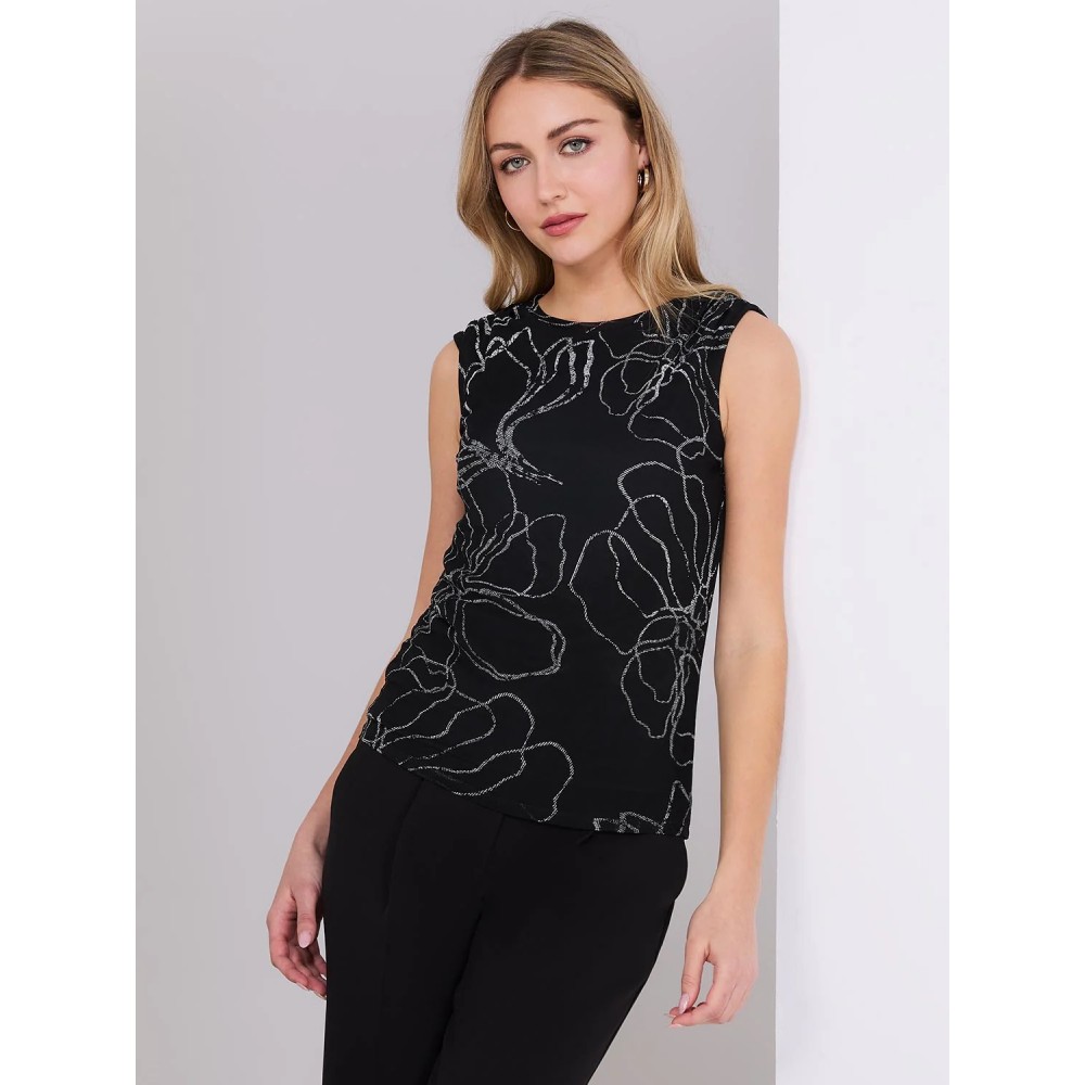 Sleeveless Floral Print Mesh Top