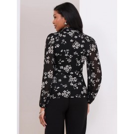 Floral Print Balloon Sleeve Turtleneck Top