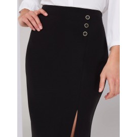 Front Slit Pencil Skirt With Button Detail