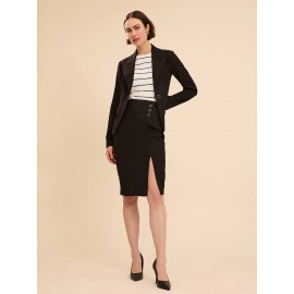 Front Slit Pencil Skirt With Button Detail