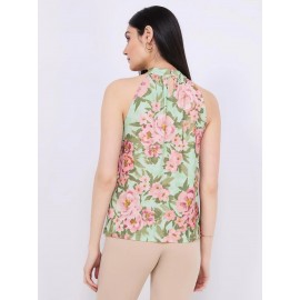 Sleeveless Floral Print Mock Neck Top