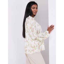Floral Print Popover Blouse With Neck Tie