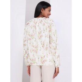 Floral Print Popover Blouse With Neck Tie
