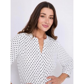 Dot Print Chiffon Split Neck Blouse
