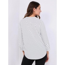 Dot Print Chiffon Split Neck Blouse