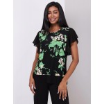 Floral Print 2-Fer Chiffon Crew Neck Top